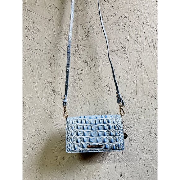 BRAHMIN Minuette croc embossed leather phone crossbody bag wallet BLUE-Defective - Picture 6 of 15